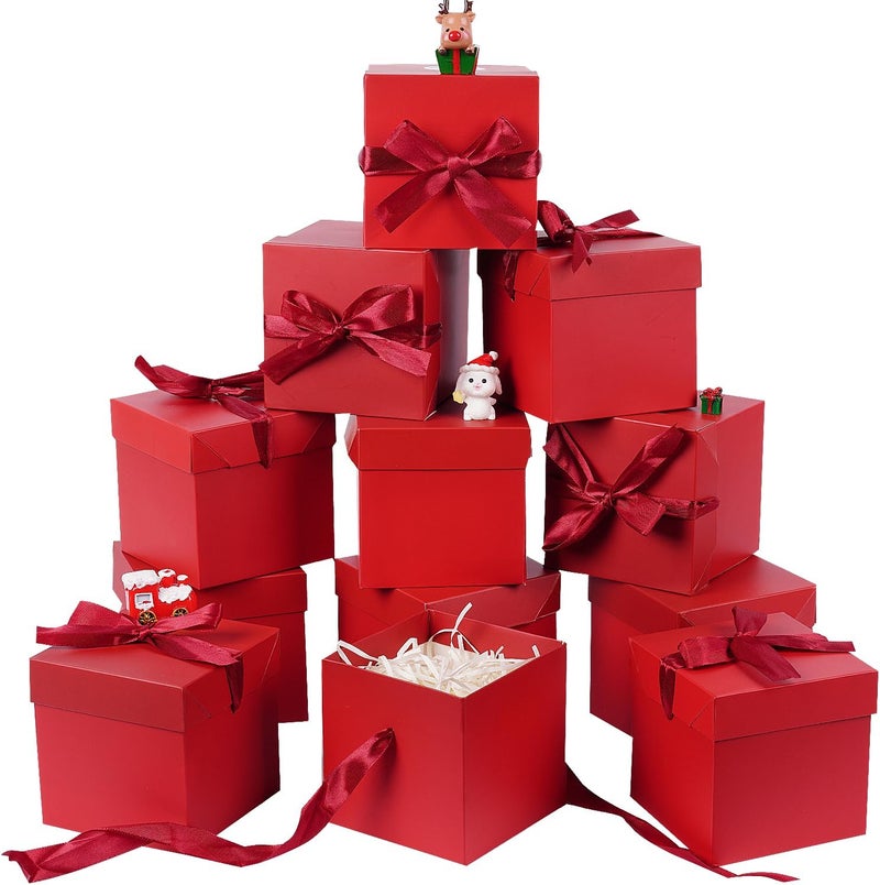 Elephantpackage 12Pack Small Gift Boxes with Lids, Red Gift Boxes with Ribbon for Christmas, Valentine’s day, Present Packing, Party Favor, Candle Boxes, Treat Boxes, Wedding. - Image 1